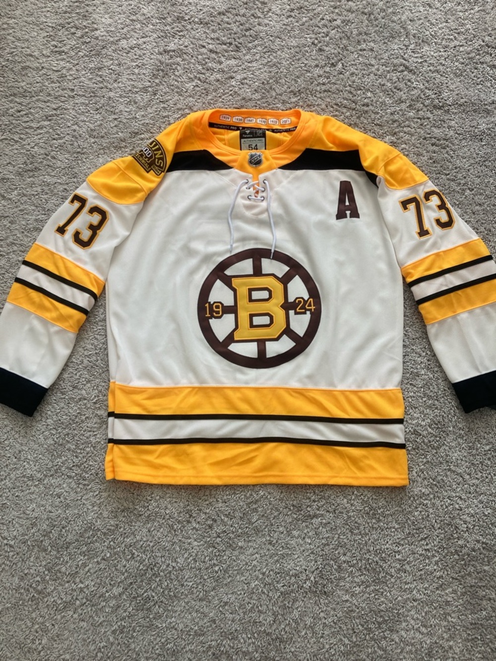 Fanatics Boston Bruins White and Gold Hockey Jersey #73
